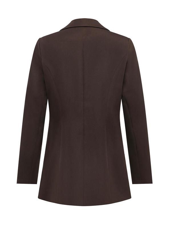 Women's Solid Button Lapel Neckline Blazer, Elegant Long Sleeve Outerwear for Work Office Business, Ladies Spring & Fall Clothes